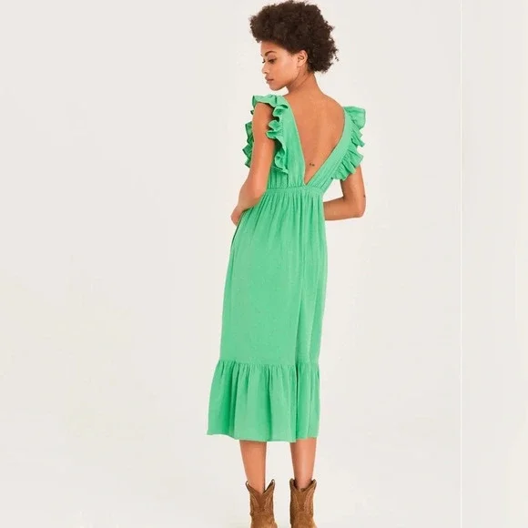 BA&SH Joyce Ruffled Cotton Midi  Dress, size M - Picture 2 of 16